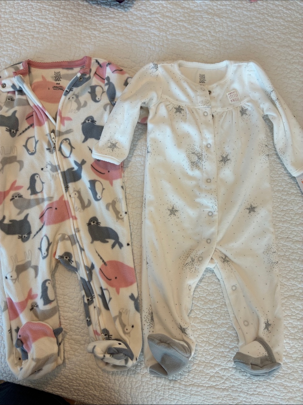 Carter's White, Pink & Gray Animal and Star Footie Duo
